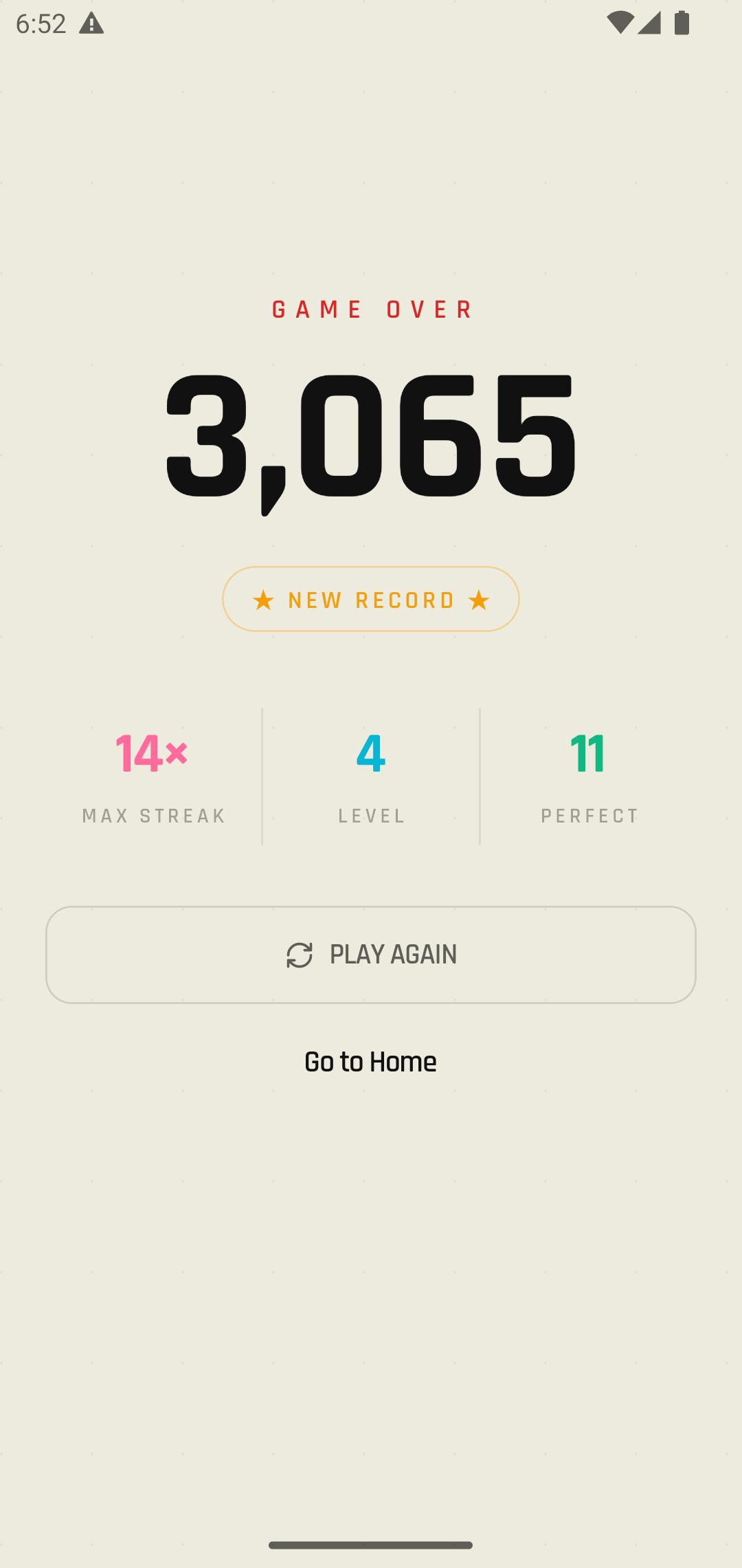 PULSE game over screen with new record